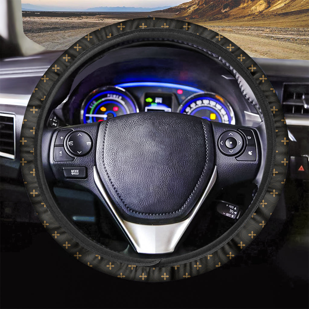 Black And Gold Orthodox Pattern Print Car Steering Wheel Cover