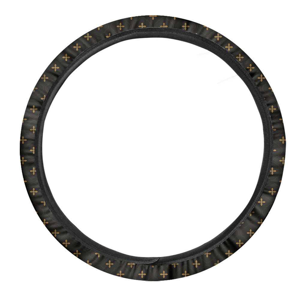 Black And Gold Orthodox Pattern Print Car Steering Wheel Cover