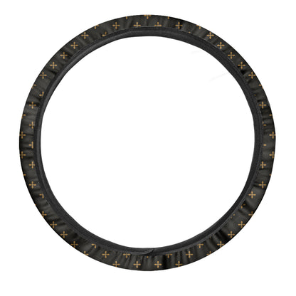 Black And Gold Orthodox Pattern Print Car Steering Wheel Cover
