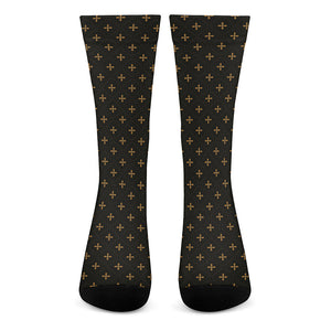 Black And Gold Orthodox Pattern Print Crew Socks