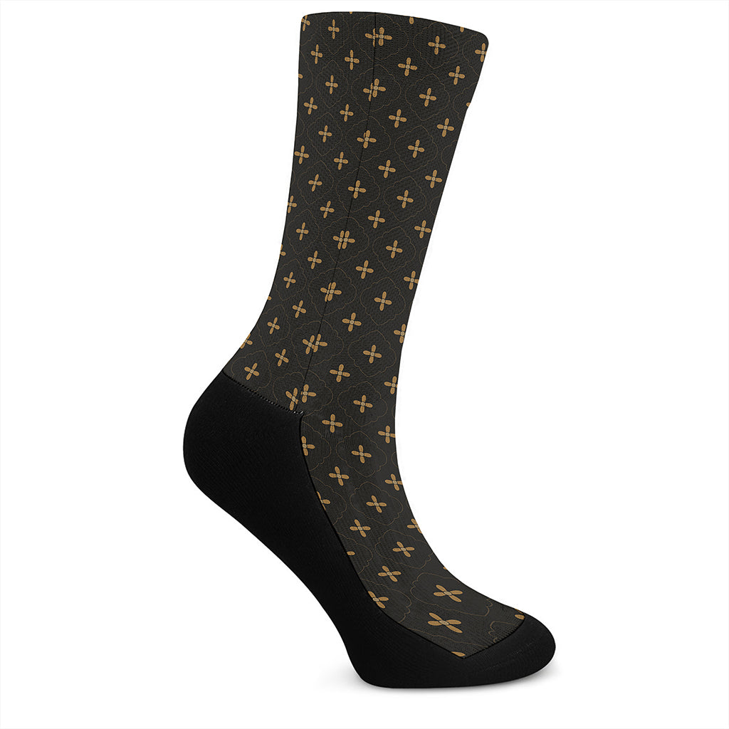 Black And Gold Orthodox Pattern Print Crew Socks