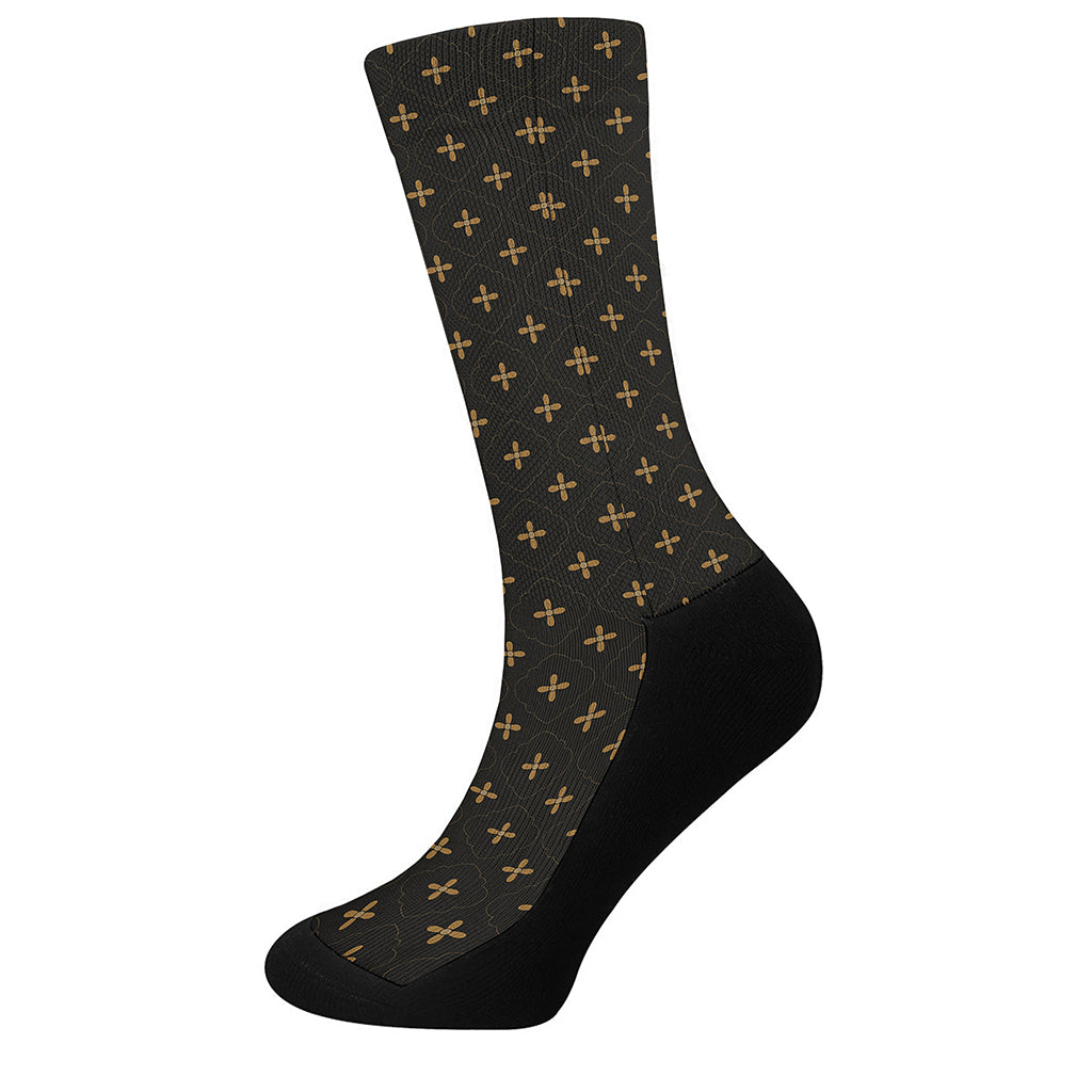 Black And Gold Orthodox Pattern Print Crew Socks