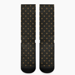 Black And Gold Orthodox Pattern Print Crew Socks