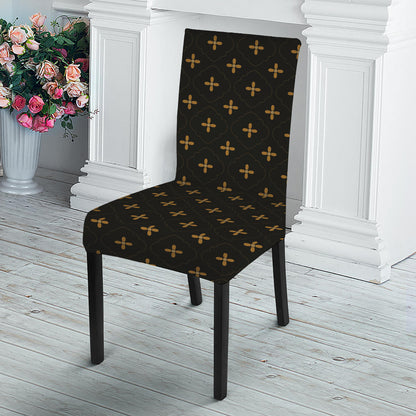 Black And Gold Orthodox Pattern Print Dining Chair Slipcover
