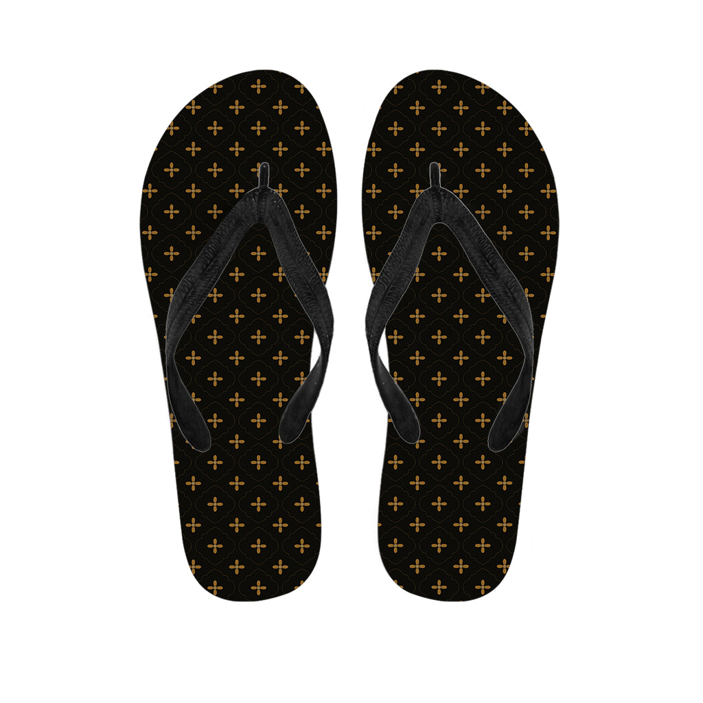 Black And Gold Orthodox Pattern Print Flip Flops