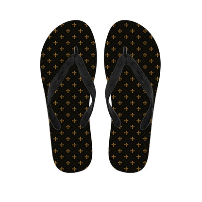 Black And Gold Orthodox Pattern Print Flip Flops