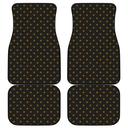 Black And Gold Orthodox Pattern Print Front and Back Car Floor Mats