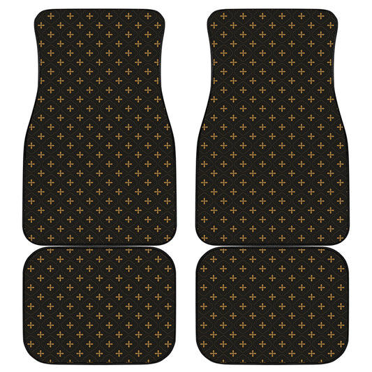 Black And Gold Orthodox Pattern Print Front and Back Car Floor Mats