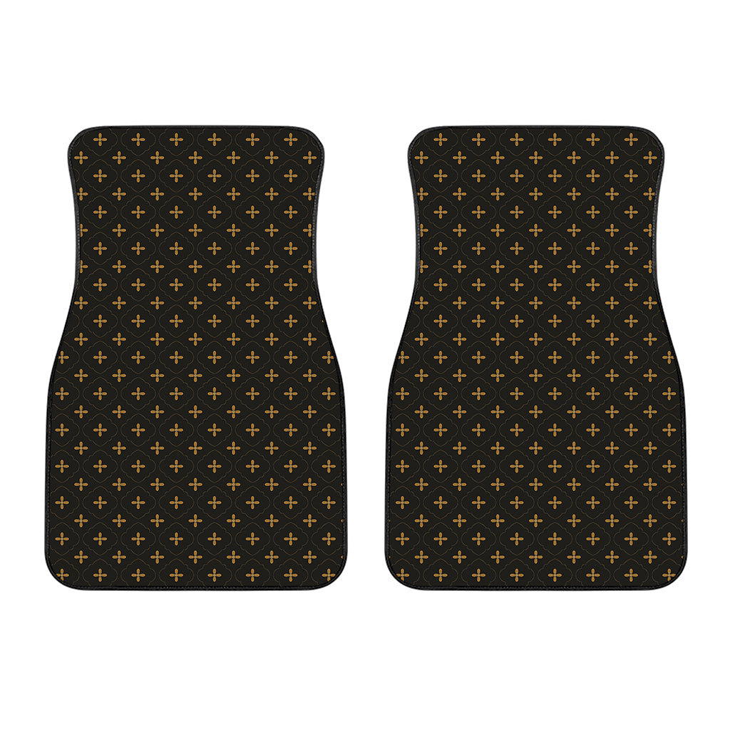 Black And Gold Orthodox Pattern Print Front Car Floor Mats
