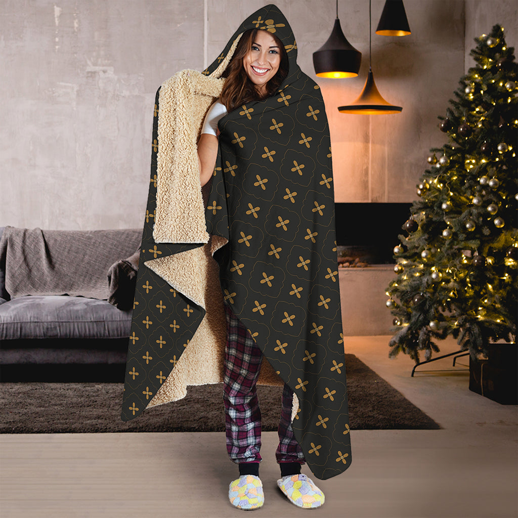 Black And Gold Orthodox Pattern Print Hooded Blanket