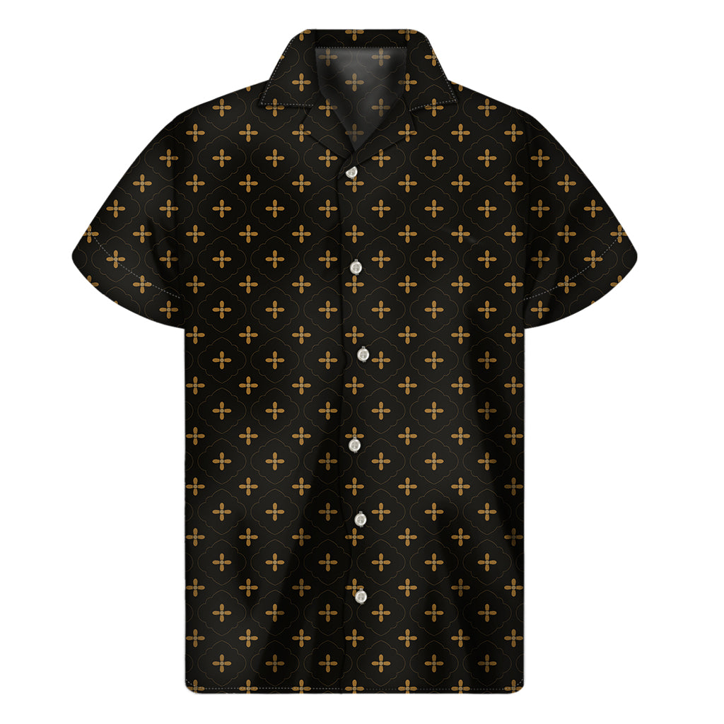Black And Gold Orthodox Pattern Print Men's Short Sleeve Shirt