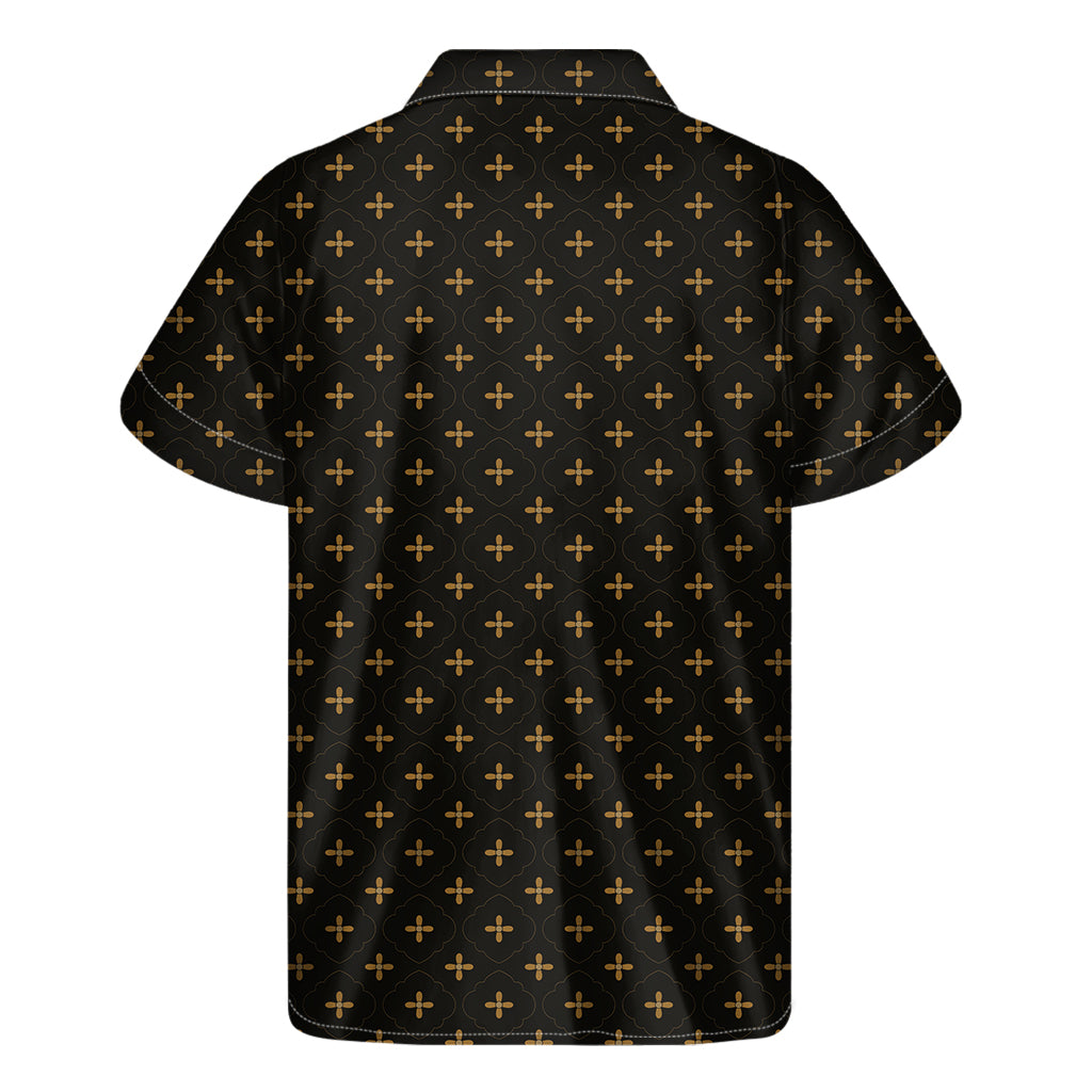 Black And Gold Orthodox Pattern Print Men's Short Sleeve Shirt