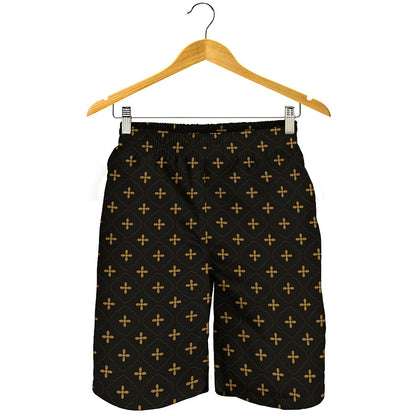 Black And Gold Orthodox Pattern Print Men's Shorts