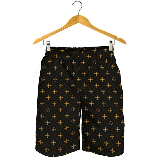 Black And Gold Orthodox Pattern Print Men's Shorts