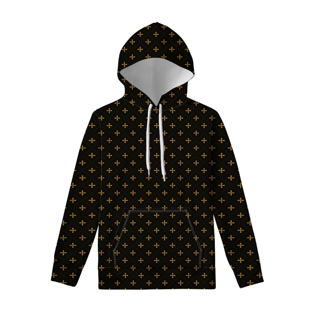 Black And Gold Orthodox Pattern Print Pullover Hoodie