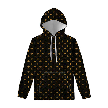 Black And Gold Orthodox Pattern Print Pullover Hoodie