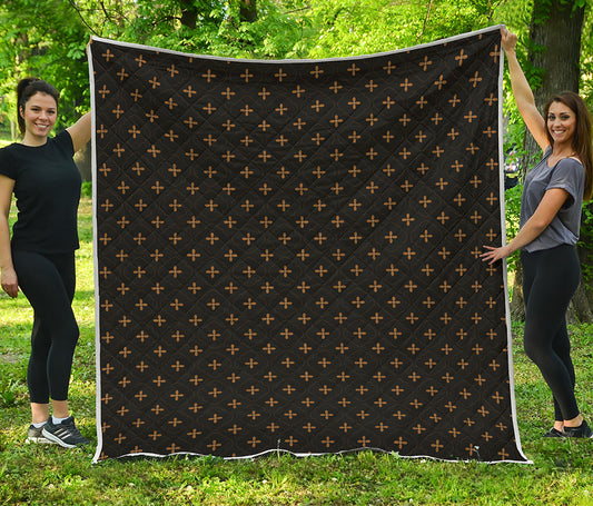 Black And Gold Orthodox Pattern Print Quilt