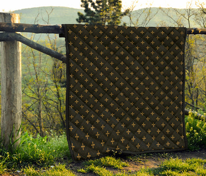 Black And Gold Orthodox Pattern Print Quilt