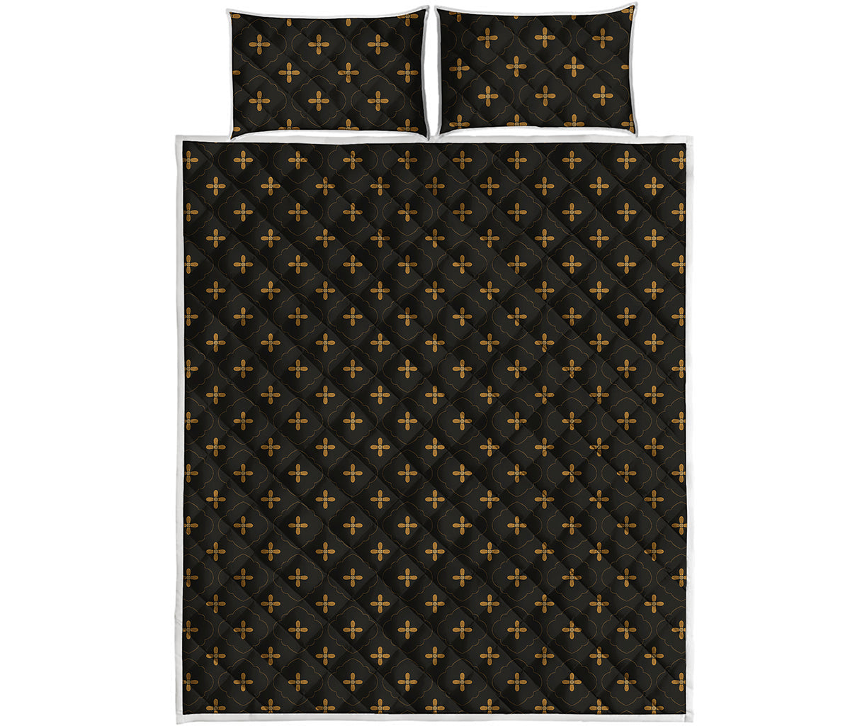 Black And Gold Orthodox Pattern Print Quilt Bed Set