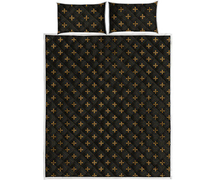 Black And Gold Orthodox Pattern Print Quilt Bed Set