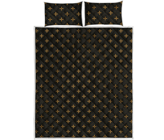 Black And Gold Orthodox Pattern Print Quilt Bed Set