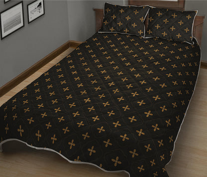 Black And Gold Orthodox Pattern Print Quilt Bed Set