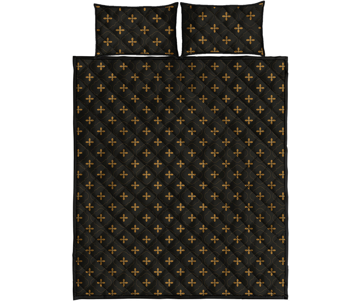 Black And Gold Orthodox Pattern Print Quilt Bed Set