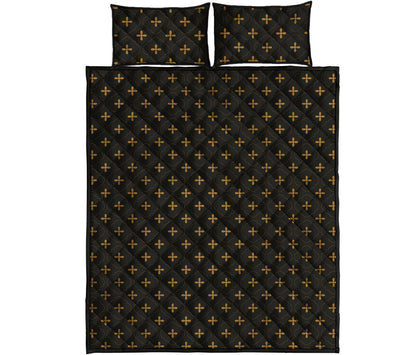 Black And Gold Orthodox Pattern Print Quilt Bed Set