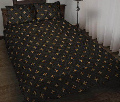 Black And Gold Orthodox Pattern Print Quilt Bed Set