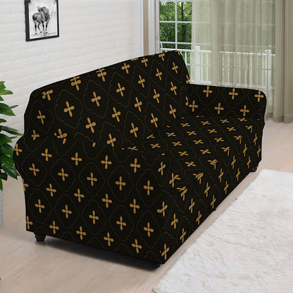 Black And Gold Orthodox Pattern Print Sofa Cover