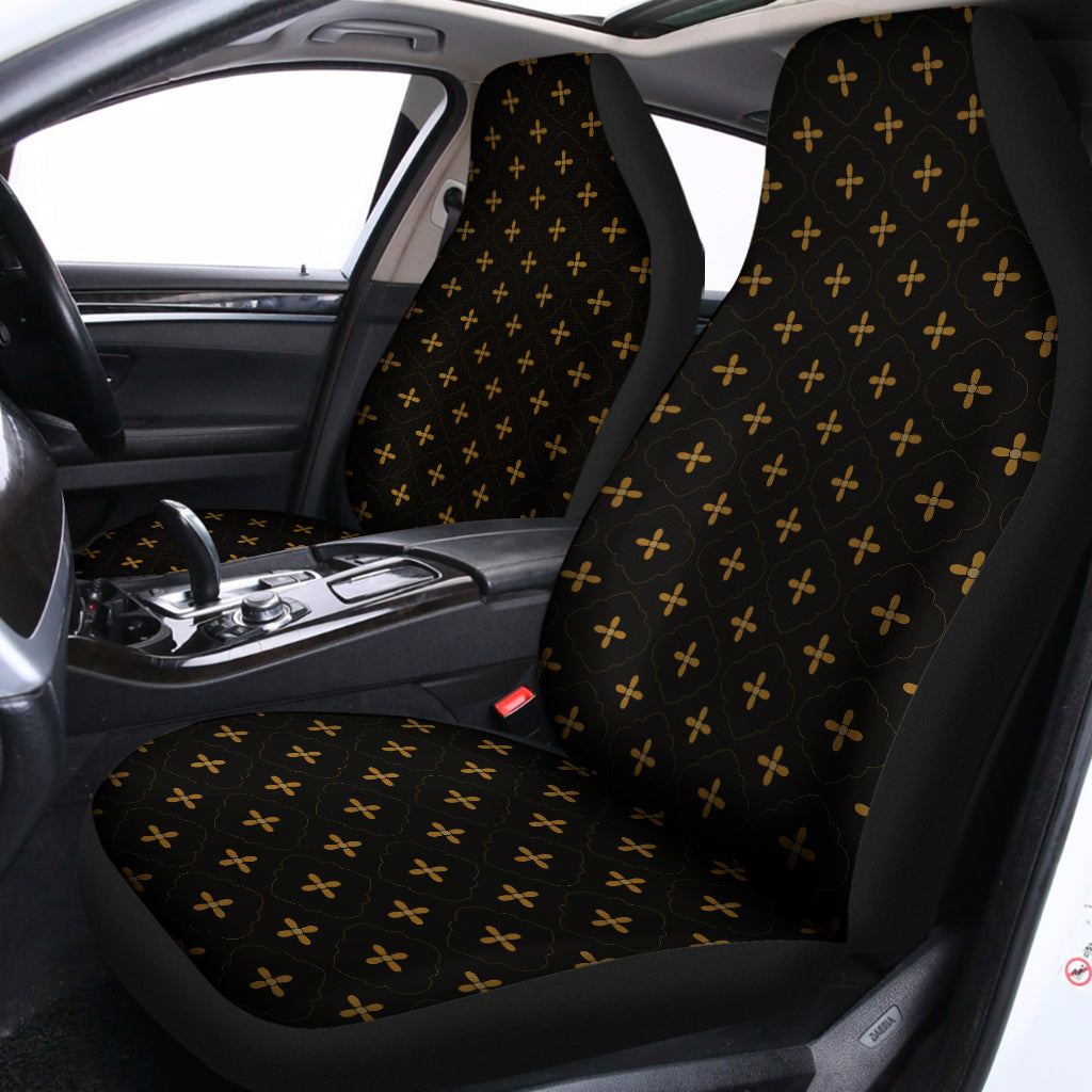 Black And Gold Orthodox Pattern Print Universal Fit Car Seat Covers