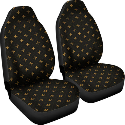 Black And Gold Orthodox Pattern Print Universal Fit Car Seat Covers