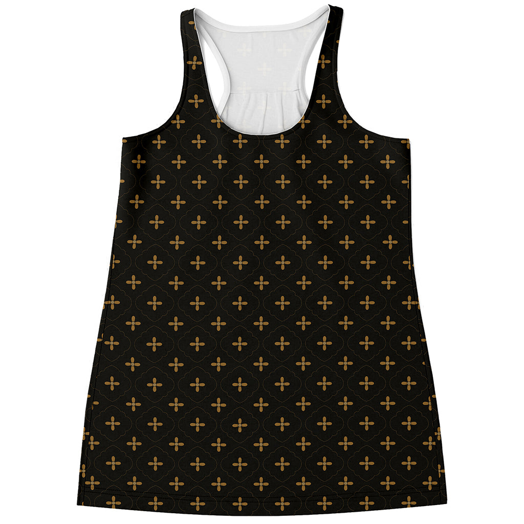 Black And Gold Orthodox Pattern Print Women's Racerback Tank Top