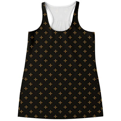 Black And Gold Orthodox Pattern Print Women's Racerback Tank Top