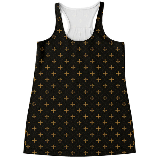 Black And Gold Orthodox Pattern Print Women's Racerback Tank Top