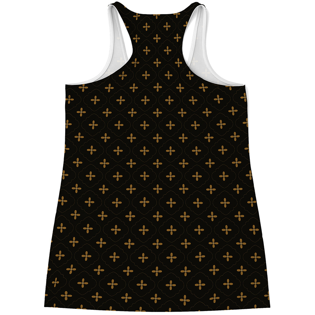 Black And Gold Orthodox Pattern Print Women's Racerback Tank Top