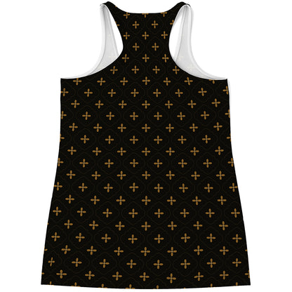 Black And Gold Orthodox Pattern Print Women's Racerback Tank Top