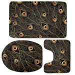 Black And Gold Peacock Feather Print 3 Piece Bath Mat Set
