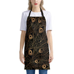 Black And Gold Peacock Feather Print Apron