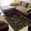 Black And Gold Peacock Feather Print Floor Mat