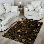 Black And Gold Peacock Feather Print Area Rug