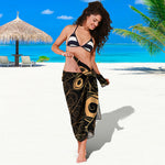 Black And Gold Peacock Feather Print Beach Sarong Wrap