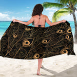 Black And Gold Peacock Feather Print Beach Sarong Wrap