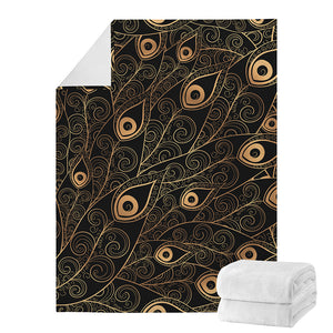 Black And Gold Peacock Feather Print Blanket