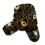 Black And Gold Peacock Feather Print Boxing Gloves