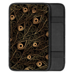 Black And Gold Peacock Feather Print Car Center Console Cover