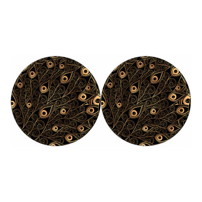 Black And Gold Peacock Feather Print Car Coasters