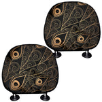 Black And Gold Peacock Feather Print Car Headrest Covers