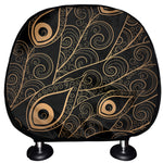 Black And Gold Peacock Feather Print Car Headrest Covers