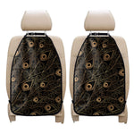Black And Gold Peacock Feather Print Car Seat Organizers